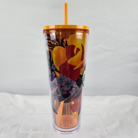 Starbucks Tumbler 24oz  Spring 2022 Tropical Floral Orange Multi 011132610 New - Picture 8 of 9